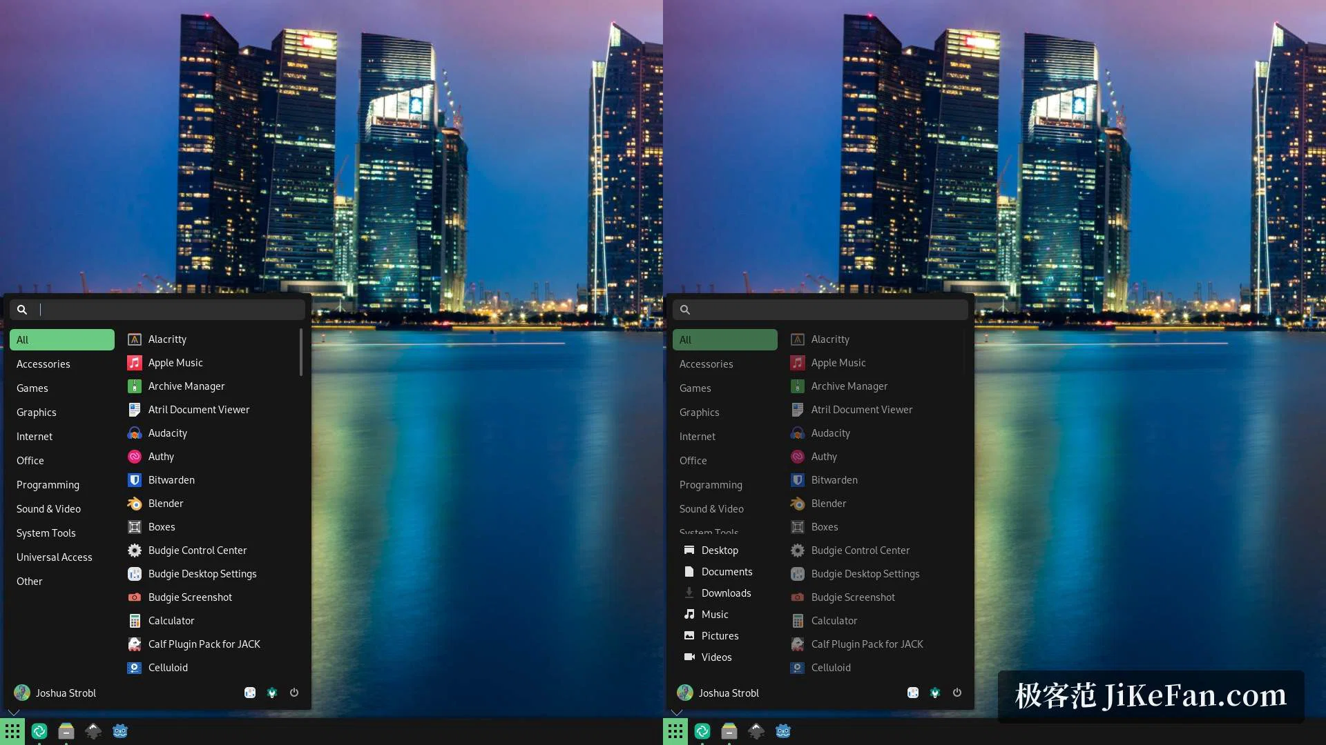 Le menu des applications