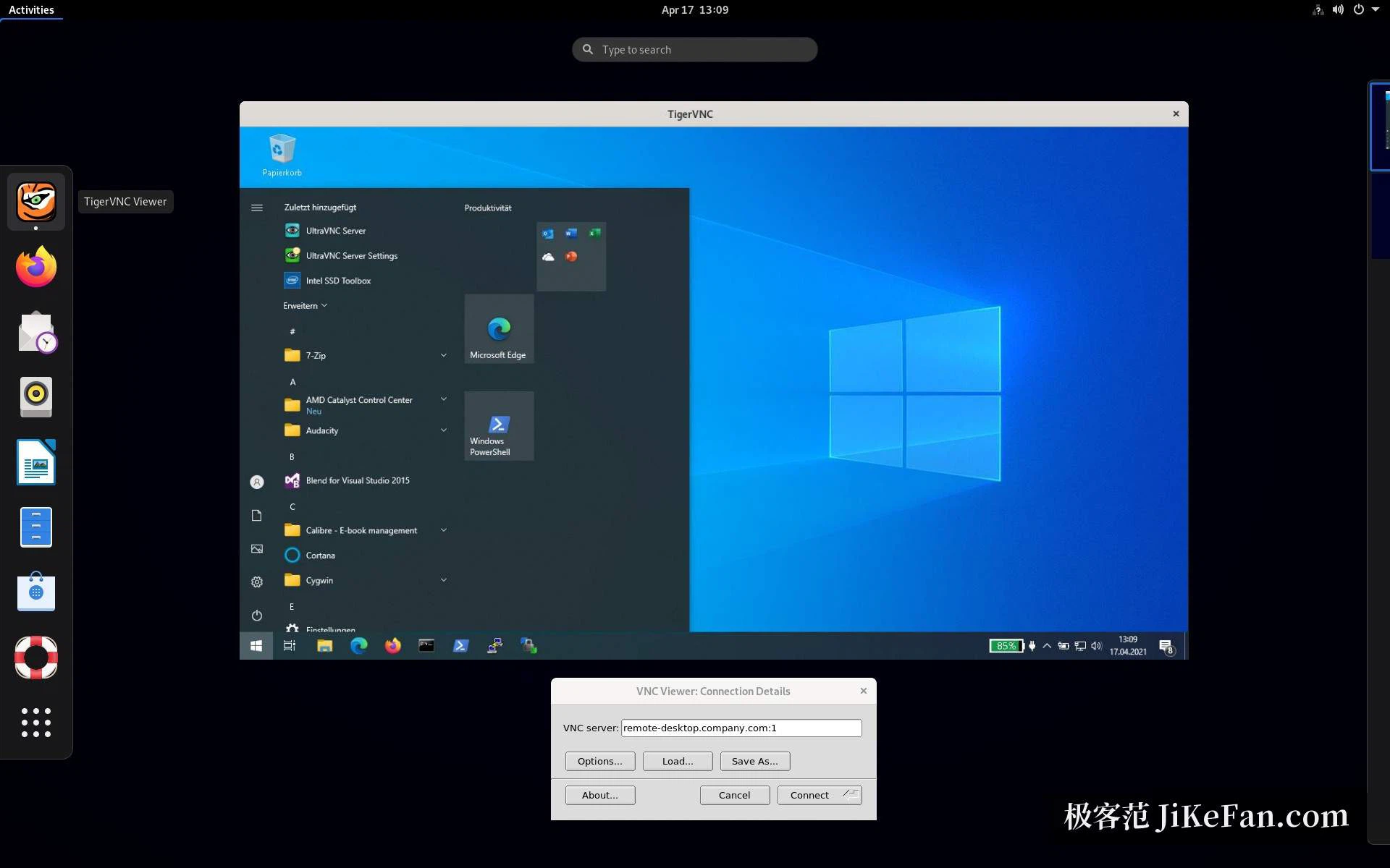 TigerVNC Windows connection window