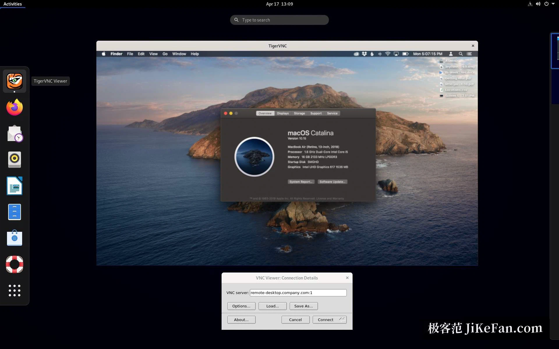 TigerVNC macOS connection window