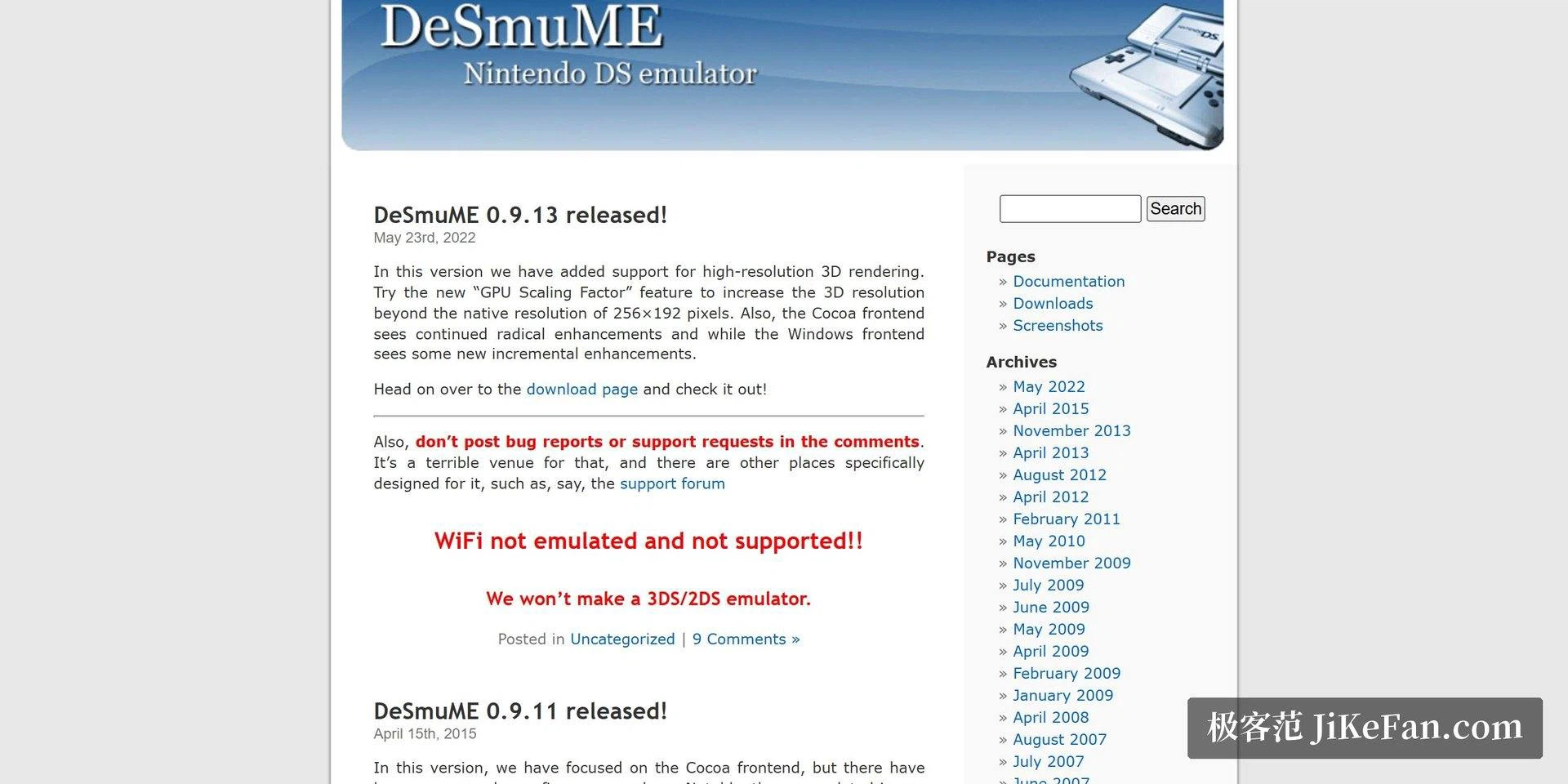 Die Projektseite des Emulators