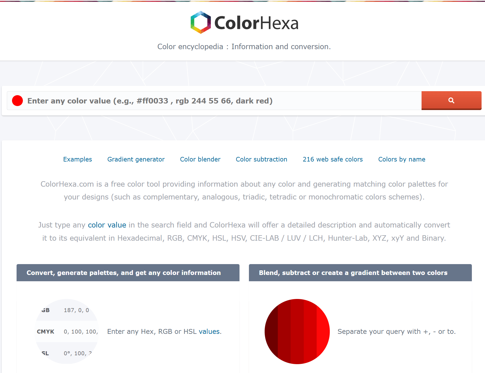ColorHexa의 색 화면