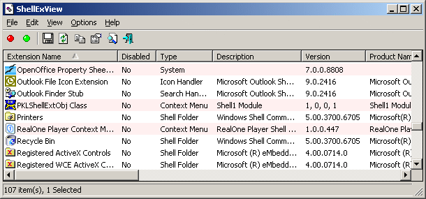 Liste der Shell-Erweiterungen in ShellExView
