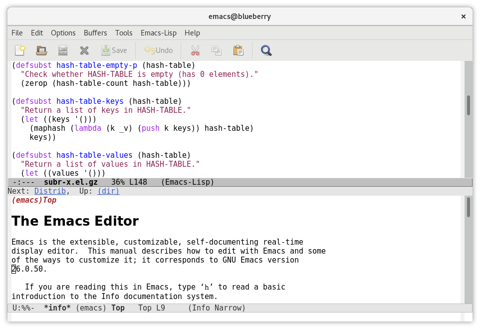 fenetre de GNU Emacs avec un tampon ouvert