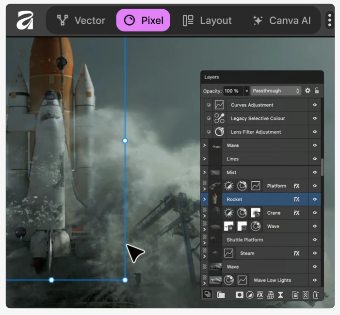 export et modes de travail de Affinity Photo