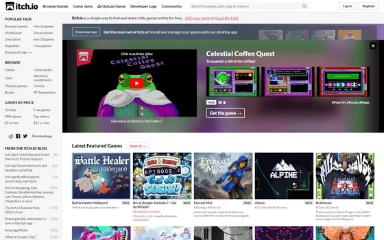 itch.io：独立游戏发行平台，浏览器里免费试玩 8 种内容