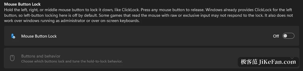 mouse button settings panel
