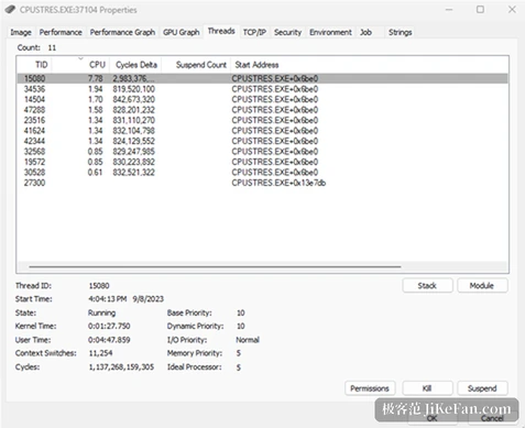 process explorer thread list