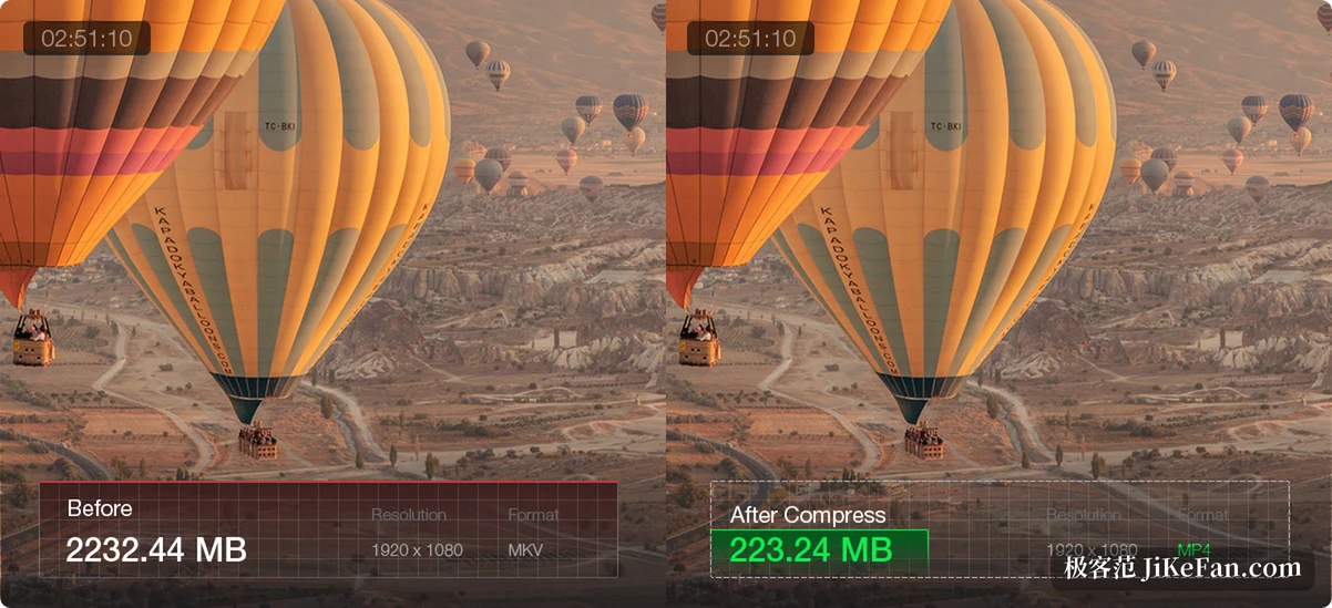 压缩前后体积对比 2232MB 变 223MB